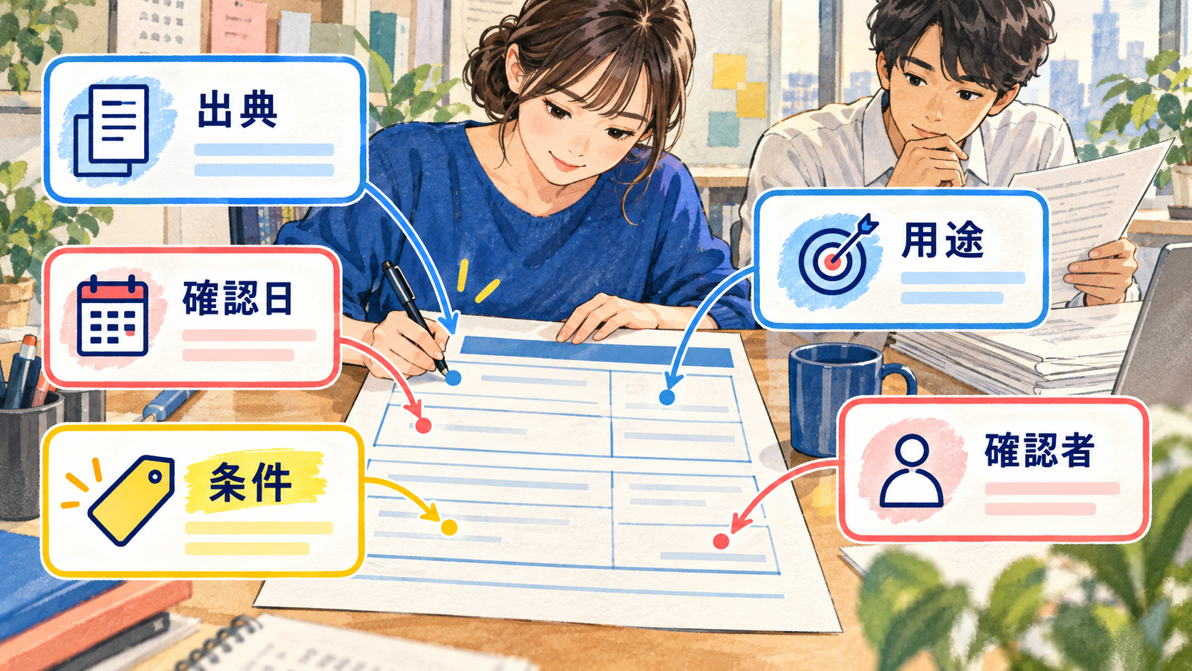 架空のサービス紹介資料について、出典・確認日・利用範囲・条件・確認者を残した例